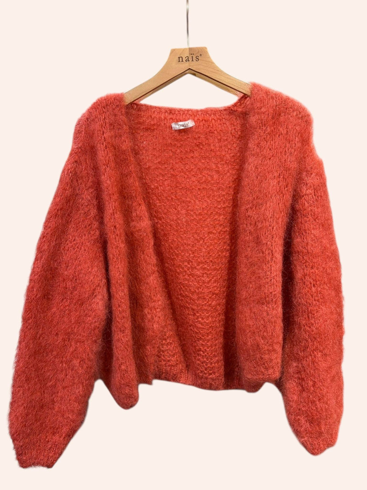 Kurz geschnittener Cardigan mit langen Ärmeln aus 80% Kid-Mohair