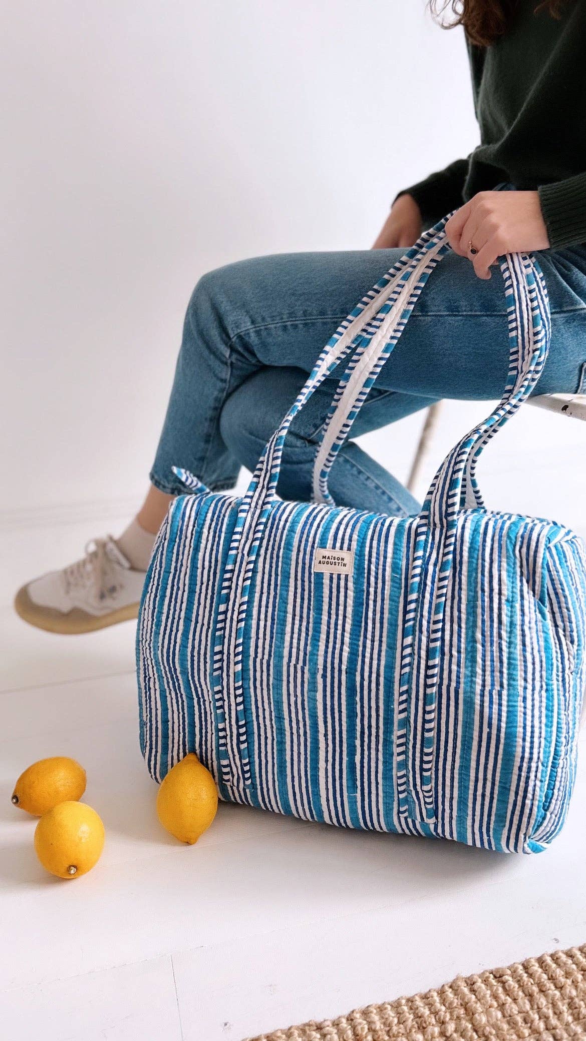 Maison Augustin Weekender Wickeltasche Blau Gestreift