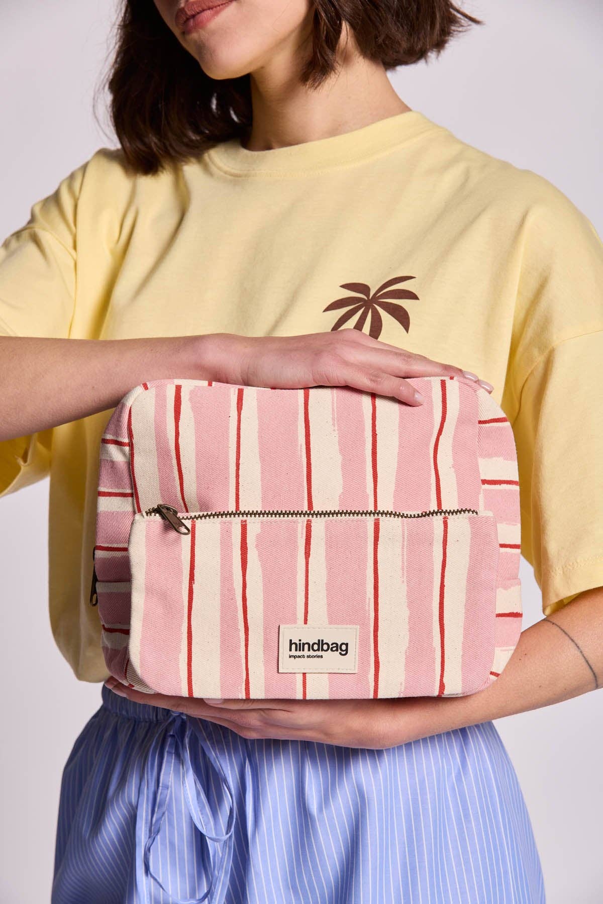 Hindbag XL-Kosmetiktasche "Alix" rosa rote Streifen