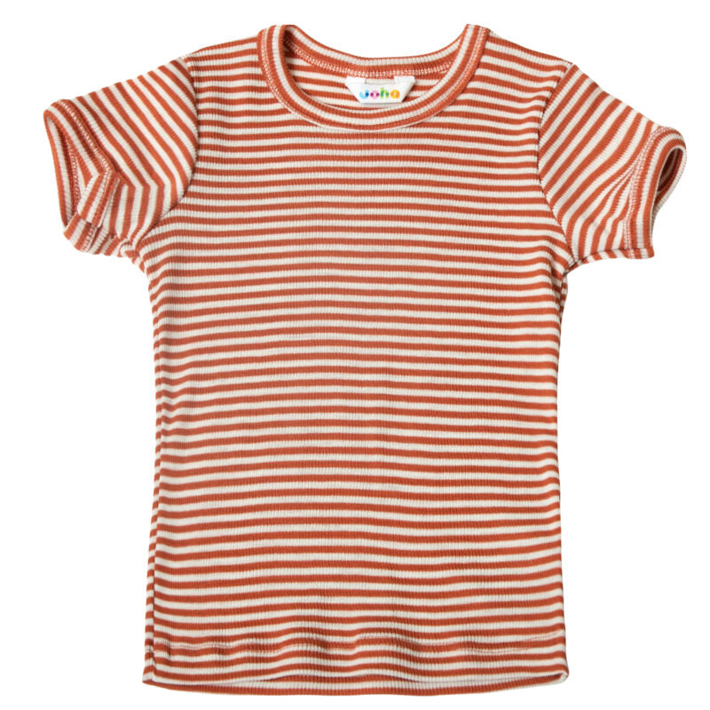 T-Shirt Joha Wolle Seide 'Rot gestreift'