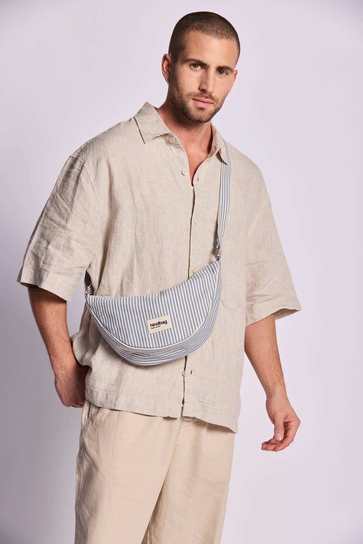 Hindbag - Umhängetasche Andrea, blau gestreift