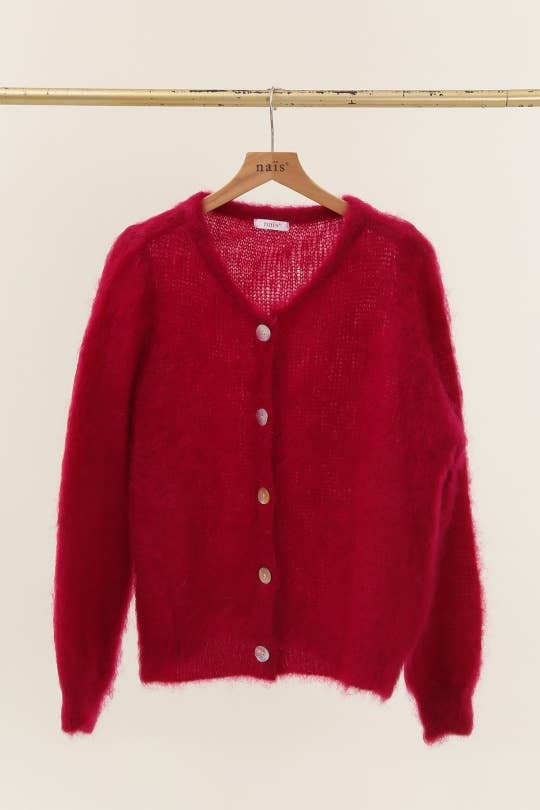 Rundhalsausschnitt-Cardigan mit Knöpfen aus 80 % Kid-Mohair