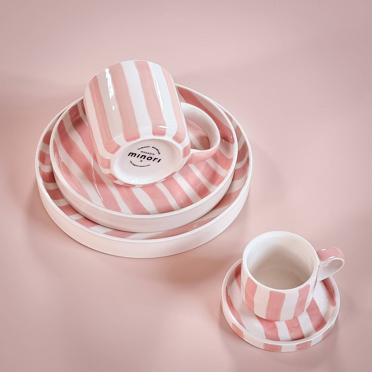 Magazin Minori Espresso Set Stripes - incanto rose (2er Set - 4 Teile)