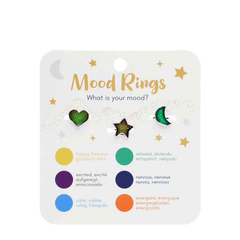 Set mit drei Stimmungsringen 'Heart, star & moon'