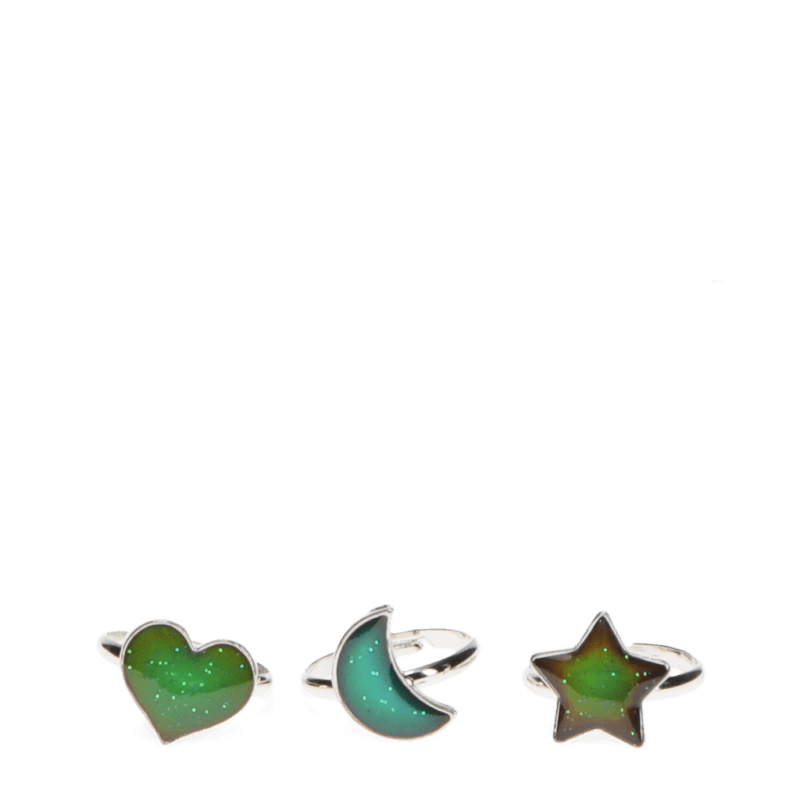 Set mit drei Stimmungsringen 'Heart, star & moon'
