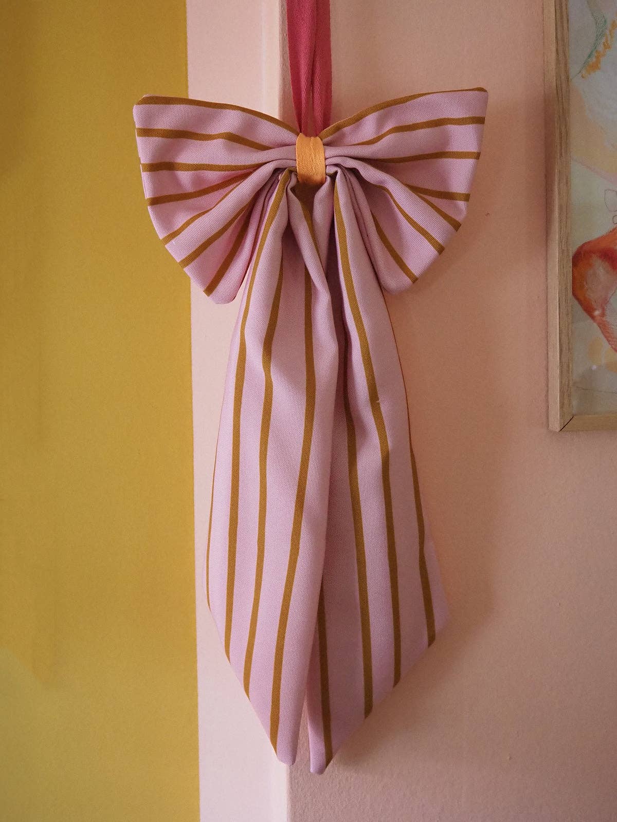Weihnachtsschmuck Schleife rosé/senf schmal gestreift