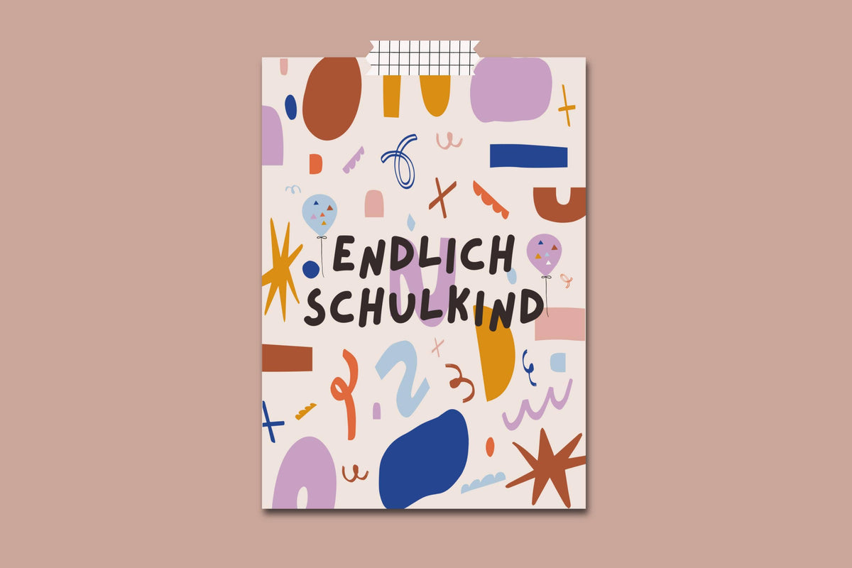 Modern Kids Art - Postkarte "Endlich Schulkind" Kunterbunt