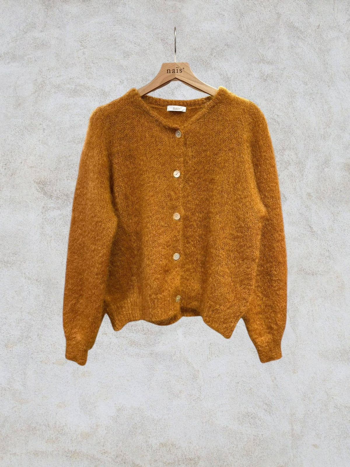 Rundhalsausschnitt-Cardigan mit Knöpfen aus 80 % Kid-Mohair
