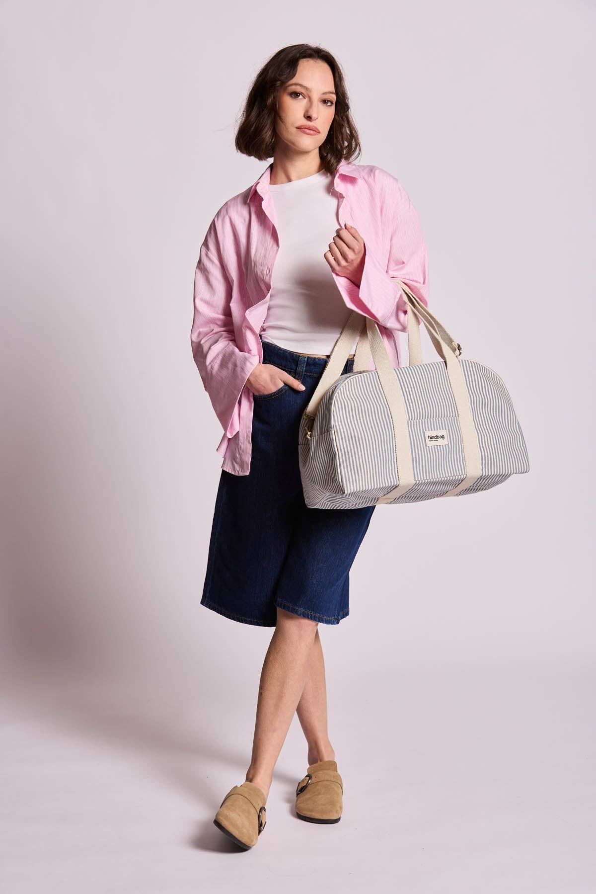 Hindbag Bowlingtasche "Charlie" blaue Streifen