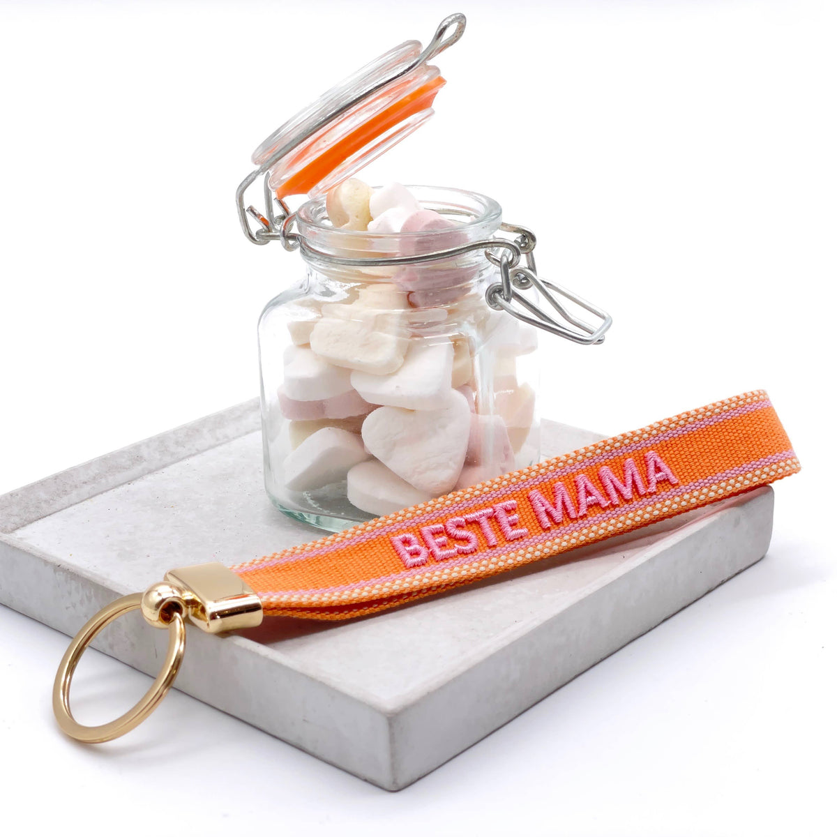 BESTE MAMA Schlüsselanhänger Keychain gewebt bestickt