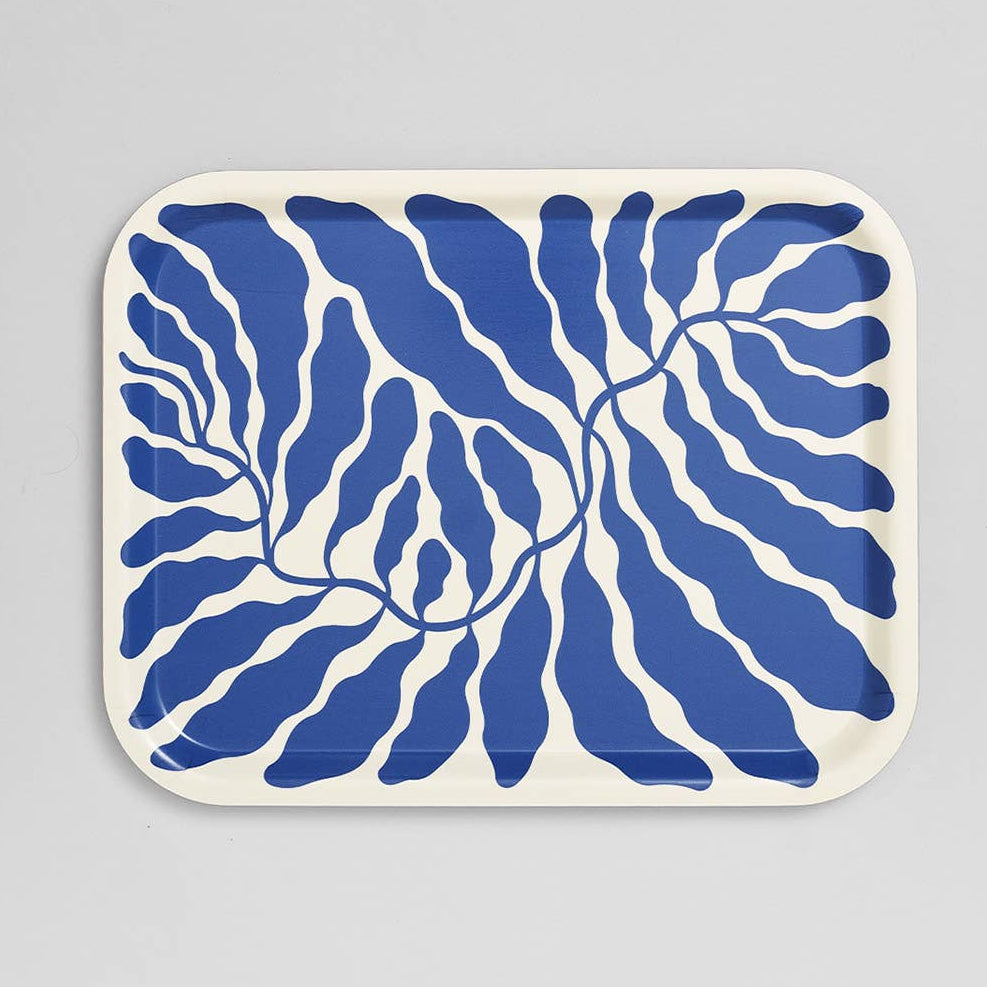 Wrap - Großes rechteckiges Serviertablett "leaves" in blau