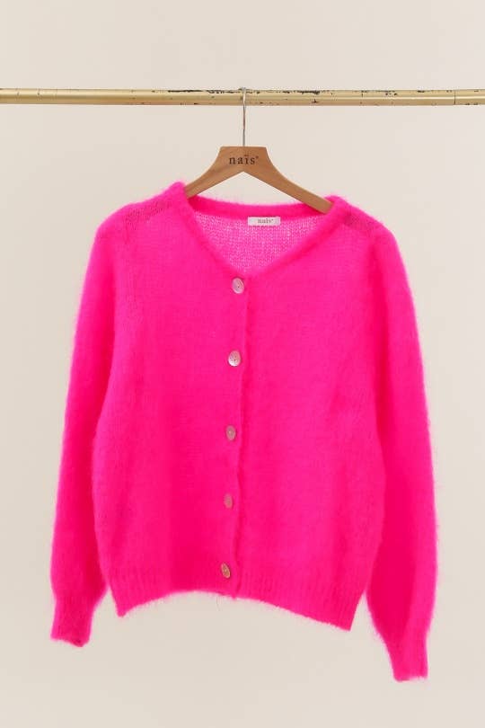 Rundhalsausschnitt-Cardigan mit Knöpfen aus 80 % Kid-Mohair
