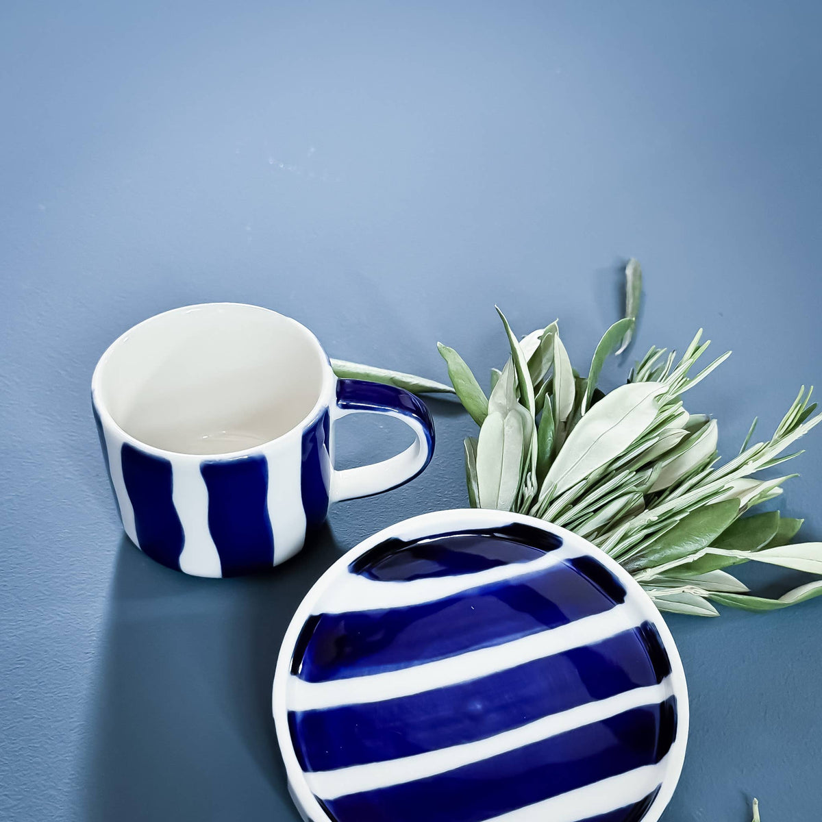 Magazin Minori Espresso Set Stripes - mare blue (2er Set - 4 Teile)