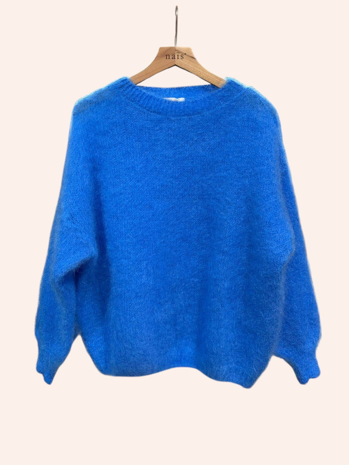 Kid-Mohair Rundhals-Pullover mit Ballonärmeln in lavendelblau