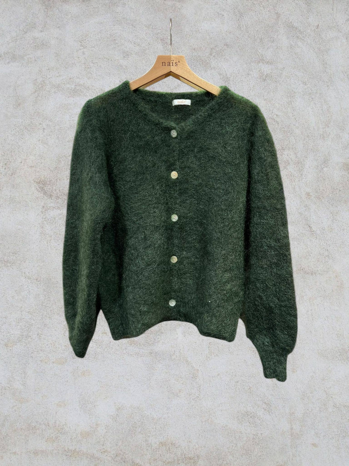 Rundhalsausschnitt-Cardigan mit Knöpfen aus 80 % Kid-Mohair