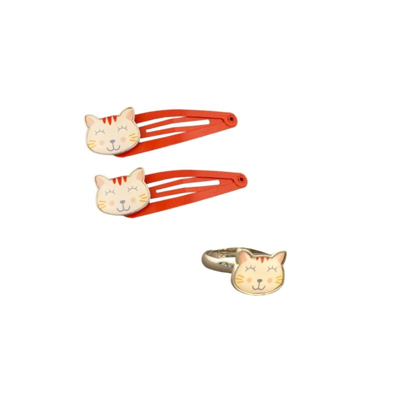 Haarspangen & Ring 'Katze'