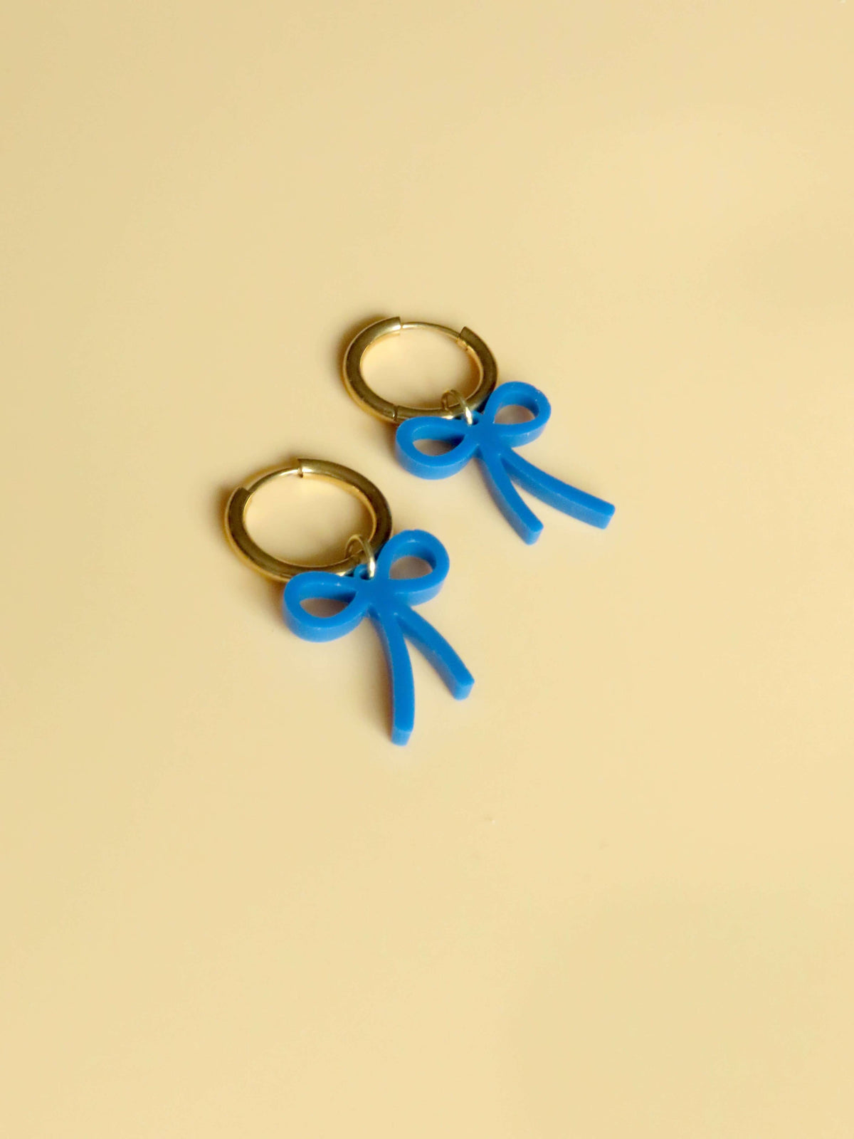 niemalsmehrohne "Blue Bow" blaue Schleifen Creolen Gold oder Silber