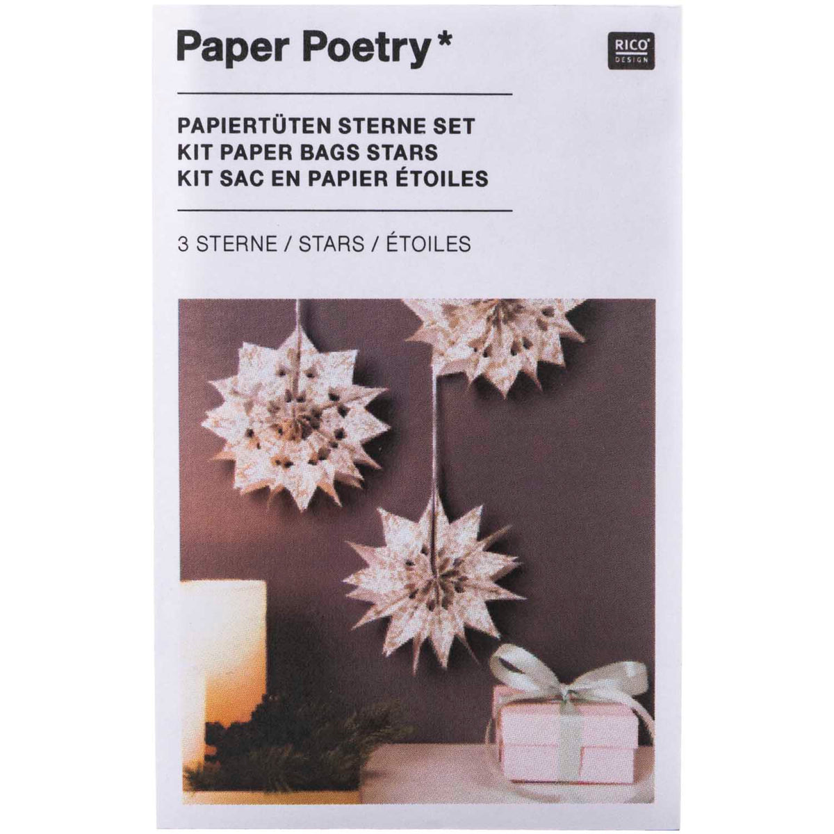 Bastelset PapiertütenSterne 'Jolly Christmas klein Weiss'
