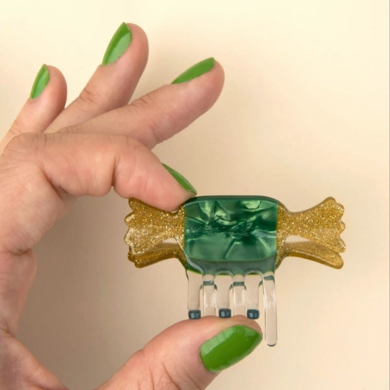 Coucou Suzette Mini Haarklammer 'Green Christmas Candy'