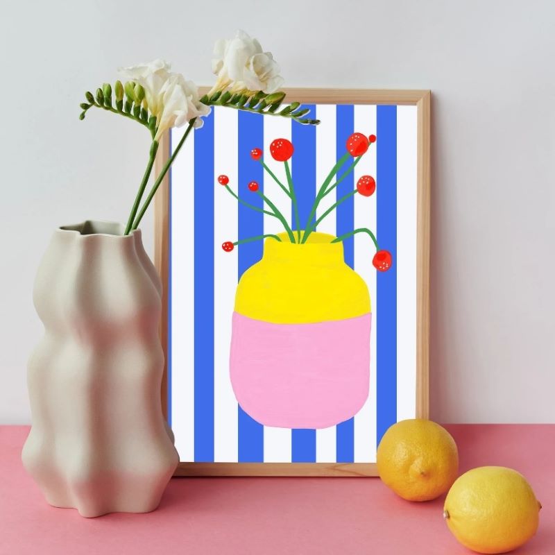 Ute Arnold Studio Poster A4 'Mio Vaso Blue Stripes'