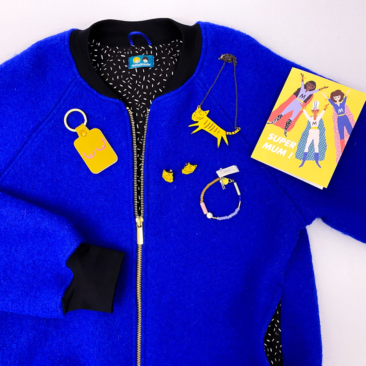 Studio du. Bomberjacke Wollwalk knallblau/schwarz mit Stippchen