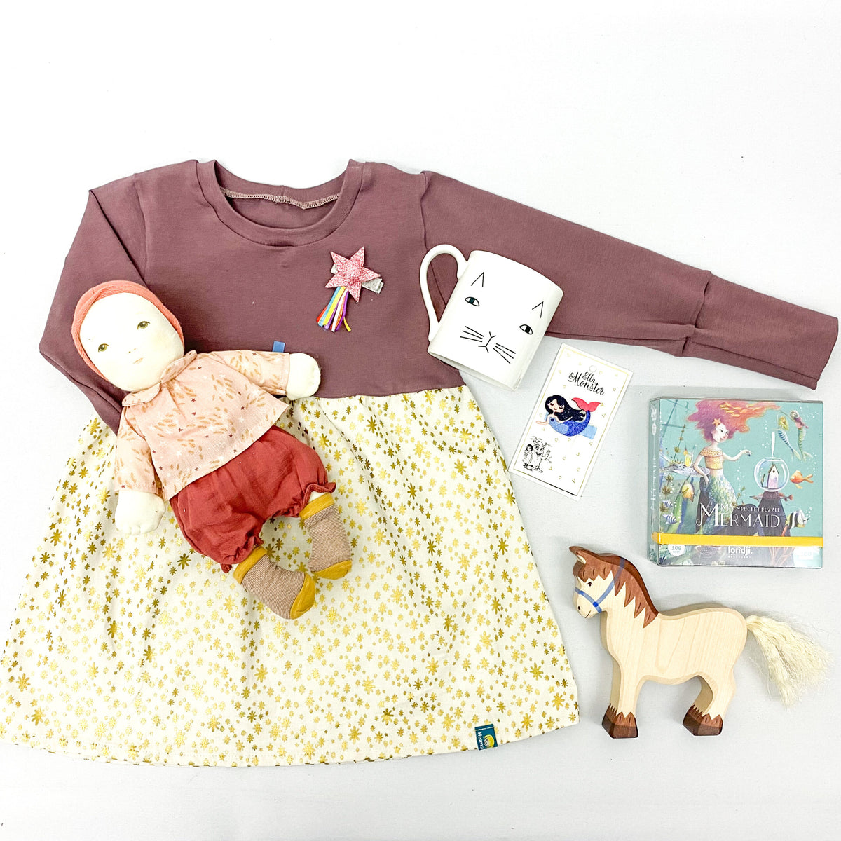Studio du. Kinderkleid mauve Goldsterne Weihnachtskleid
