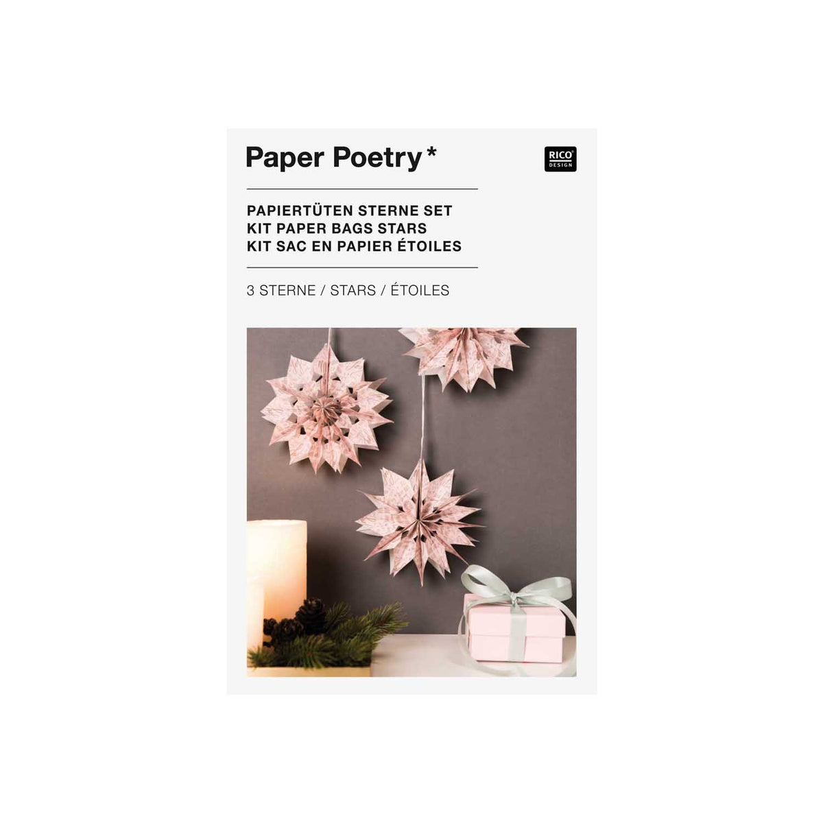 Bastelset PapiertütenSterne 'Jolly Christmas rosa klein'