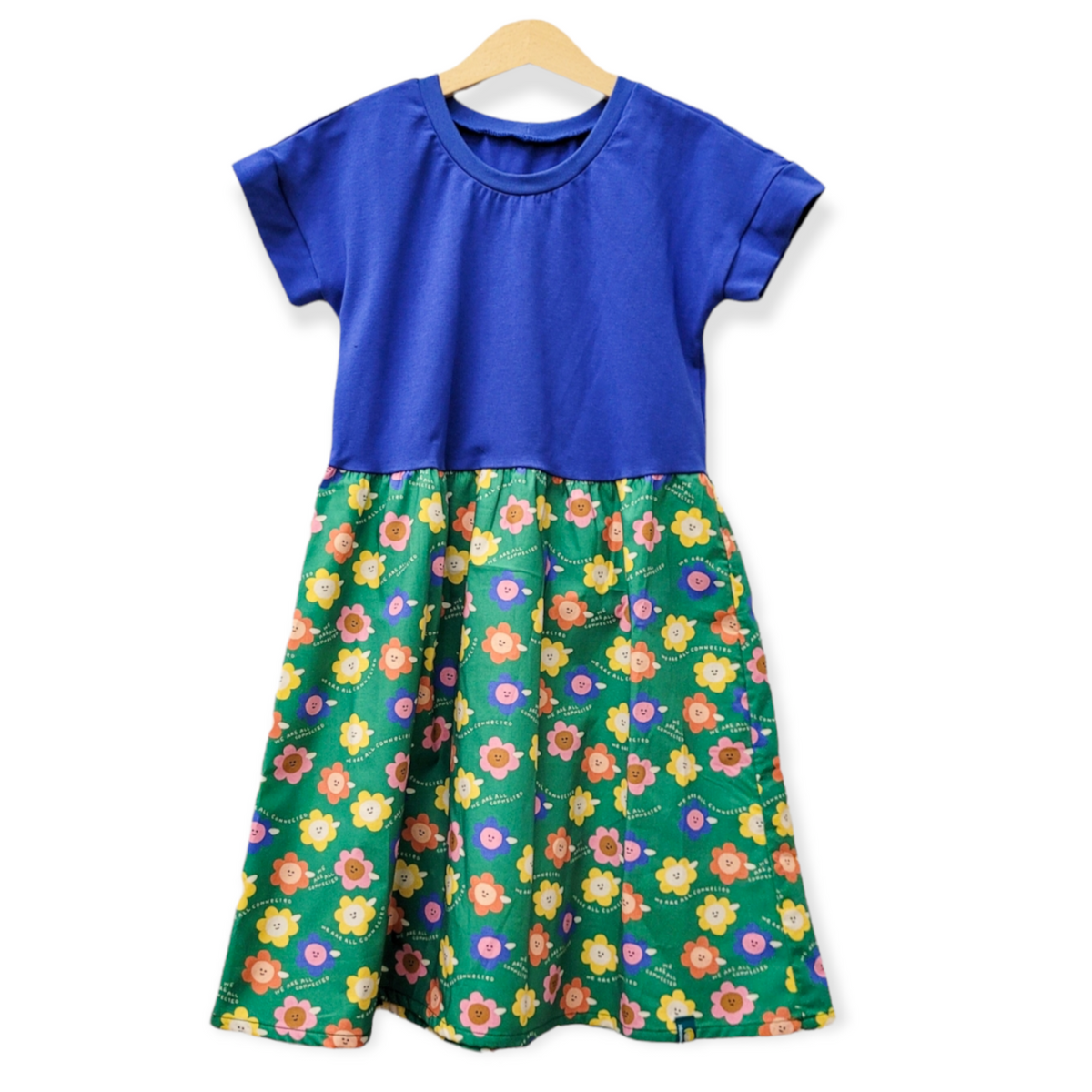 Studio du. Passenkleid kurzarm Blumen mit Gesicht/knallblau