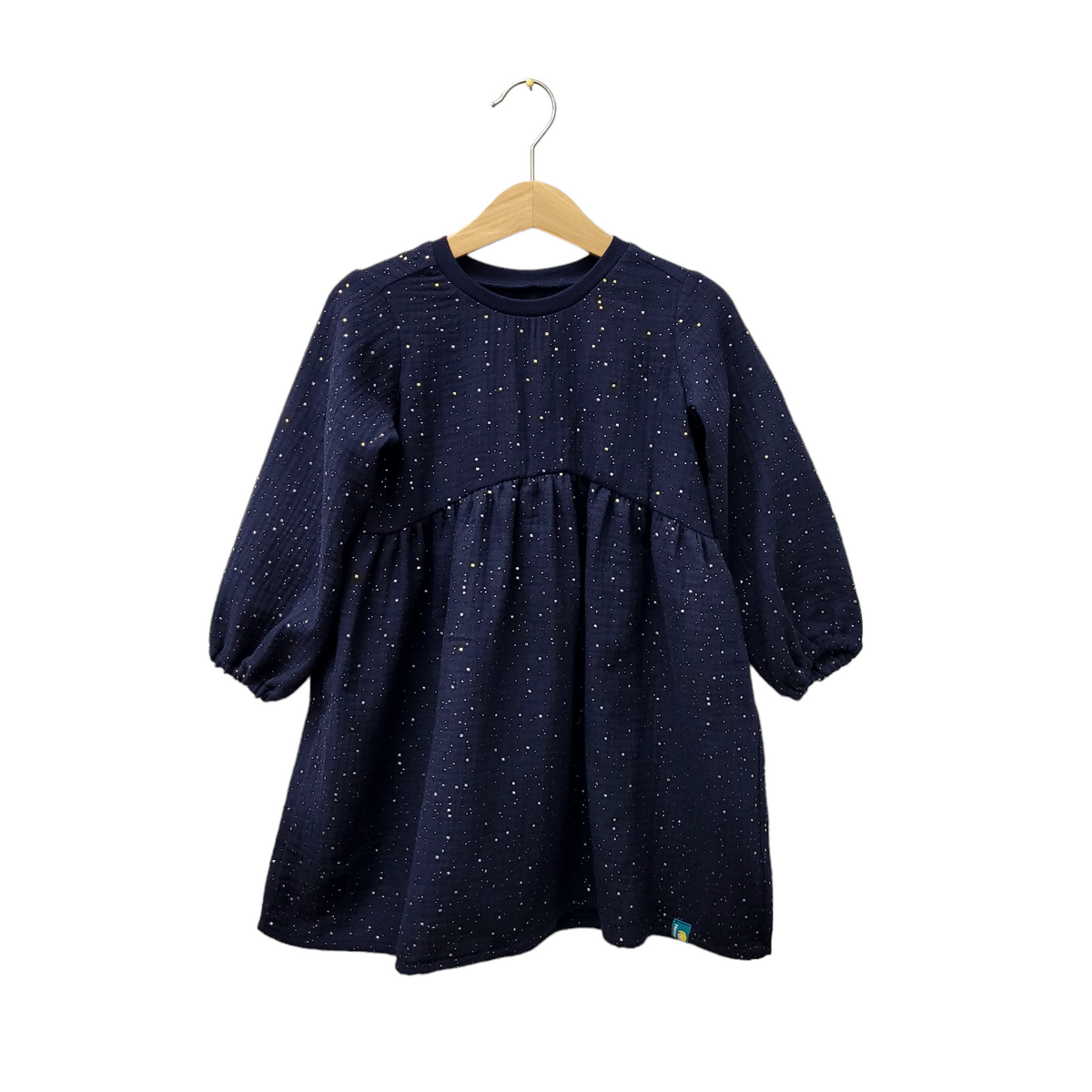 Studio du. Kinderkleid Musselinkleid Marine goldene Punkte