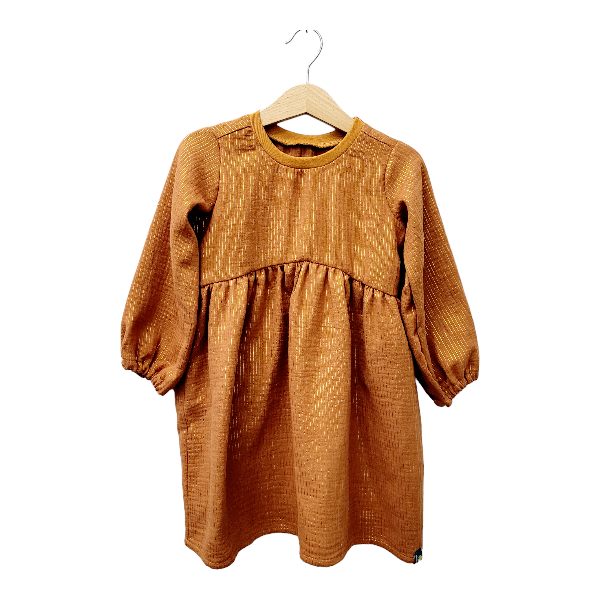 Studio du. Kinderkleid aus Musselin Caramel mit LurexStreifen