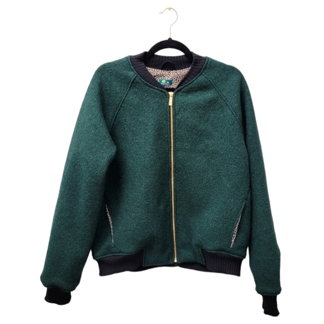 Studio du. Bomberjacke Wollwalk dunkelgrün/minileo hell