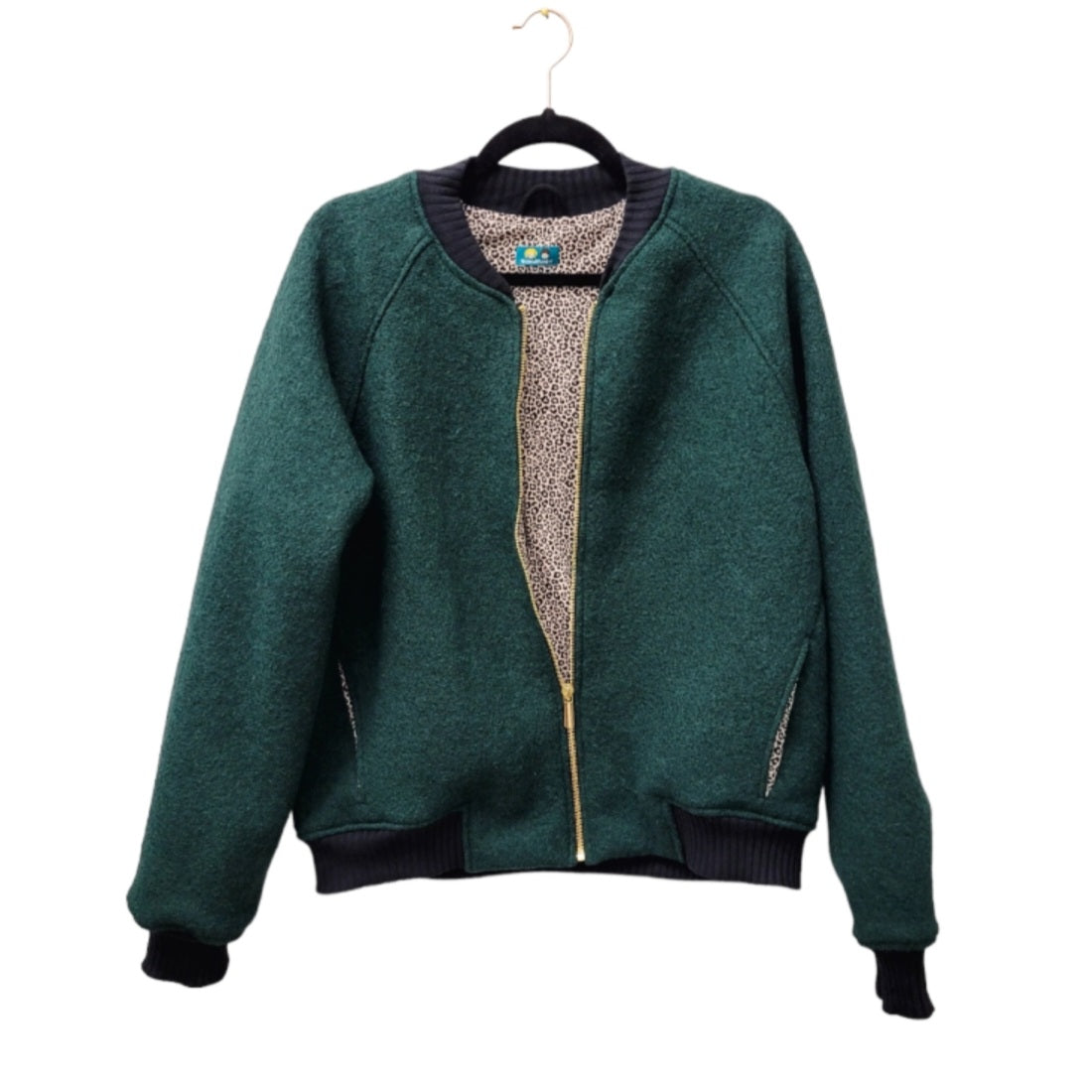 Studio du. Bomberjacke Wollwalk dunkelgrün/minileo hell
