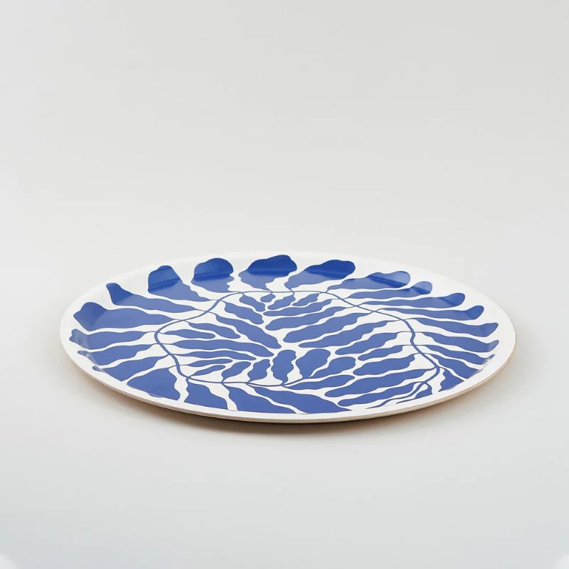 Wrap Rundes Tablett 'Blue Leaves'