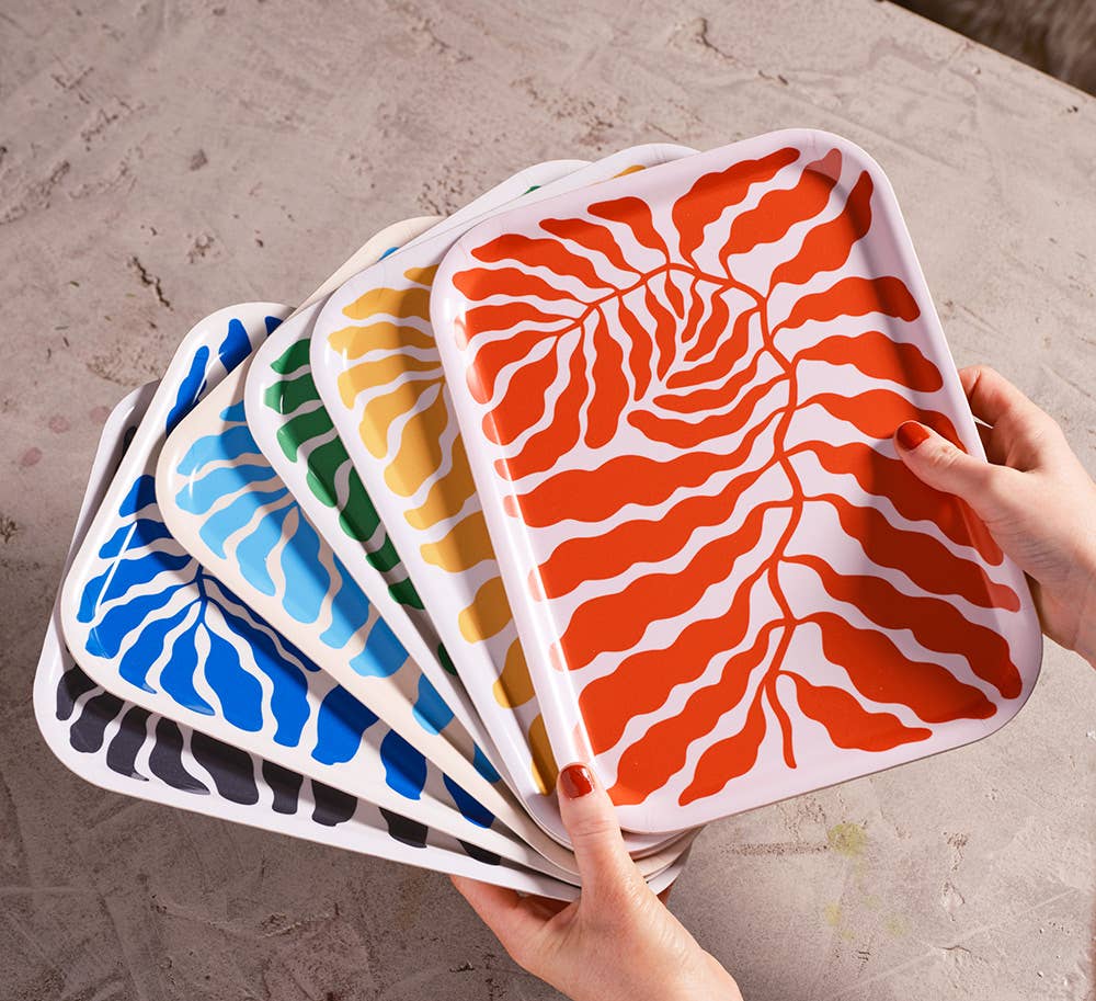 Wrap Kleines rechteckiges Tablett "Leaves" blau