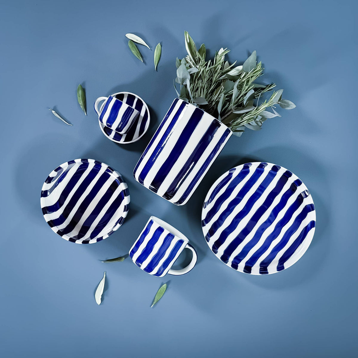 Magazin Minori Espresso Set Stripes - mare blue (2er Set - 4 Teile)