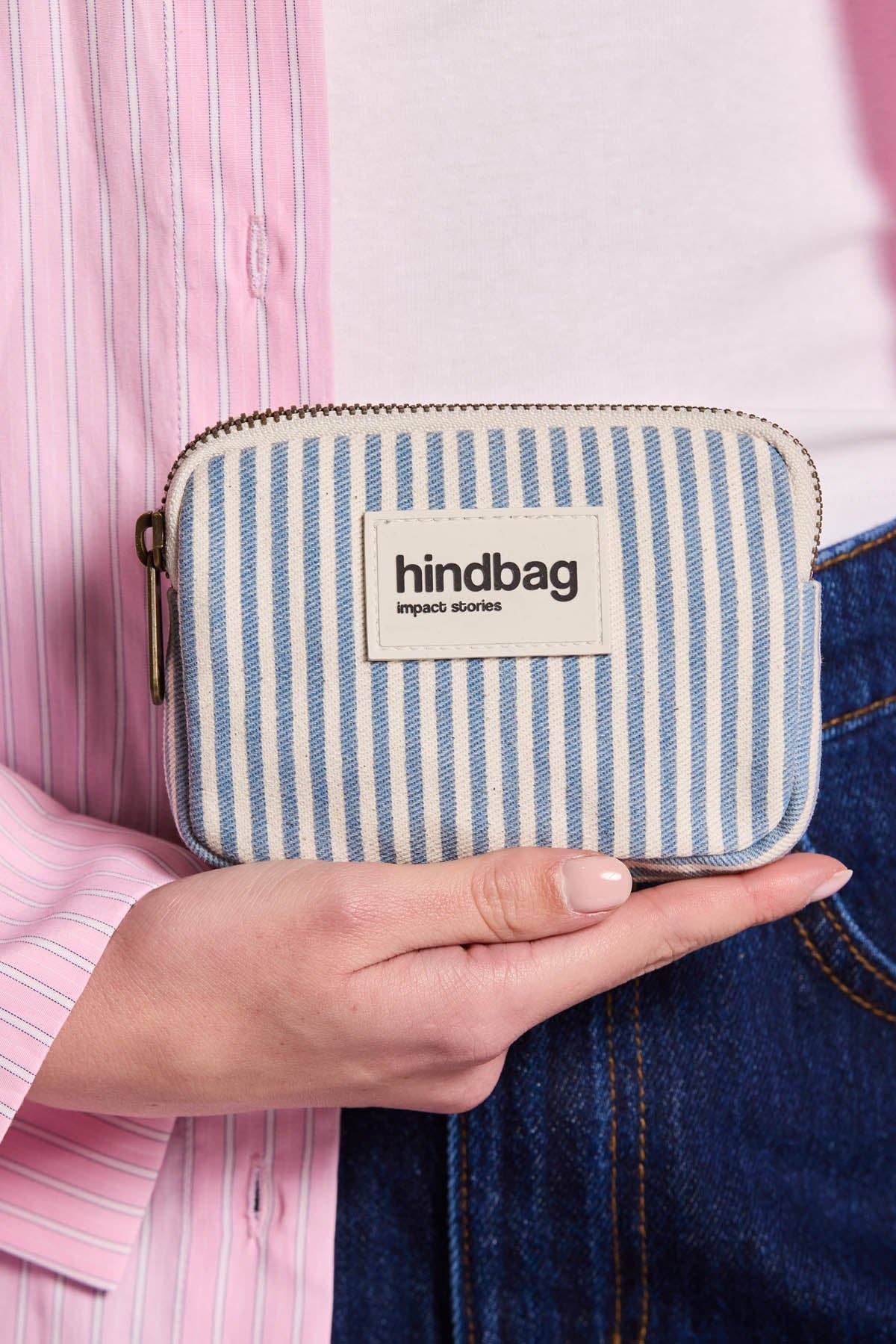 Hindbag "Lili" Portemonnaie blau gestreift
