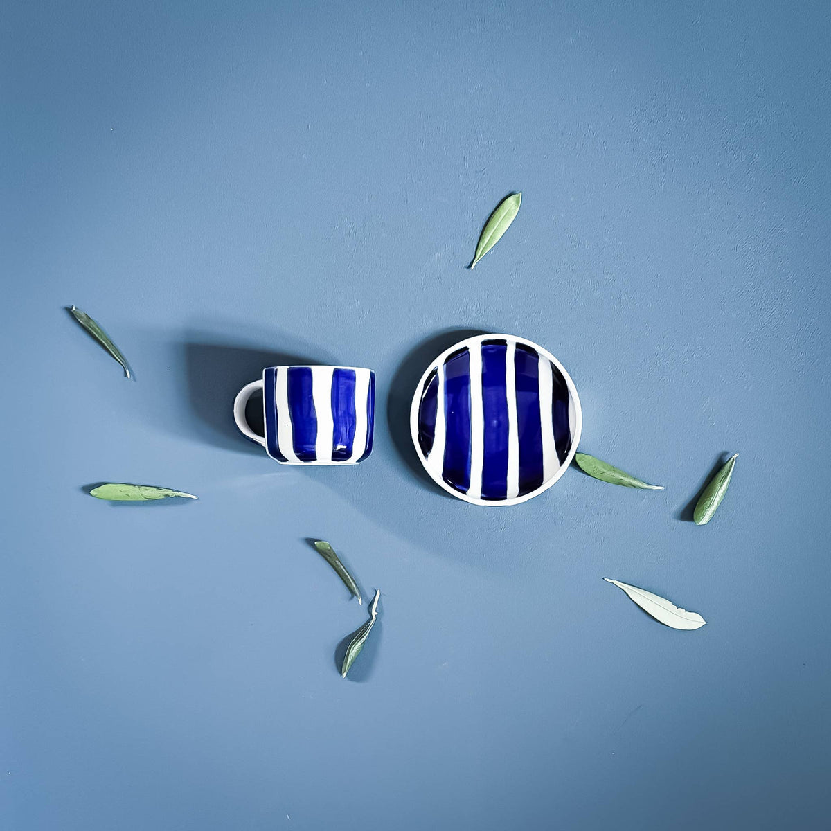 Magazin Minori Espresso Set Stripes - mare blue (2er Set - 4 Teile)