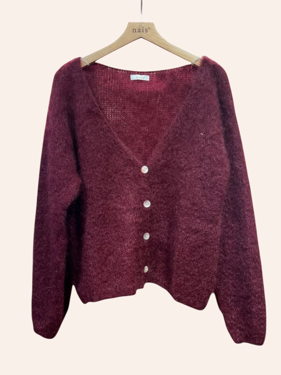 NAÏS PARIS - V-Ausschnitt Mohair-Cardigan mit Knöpfen