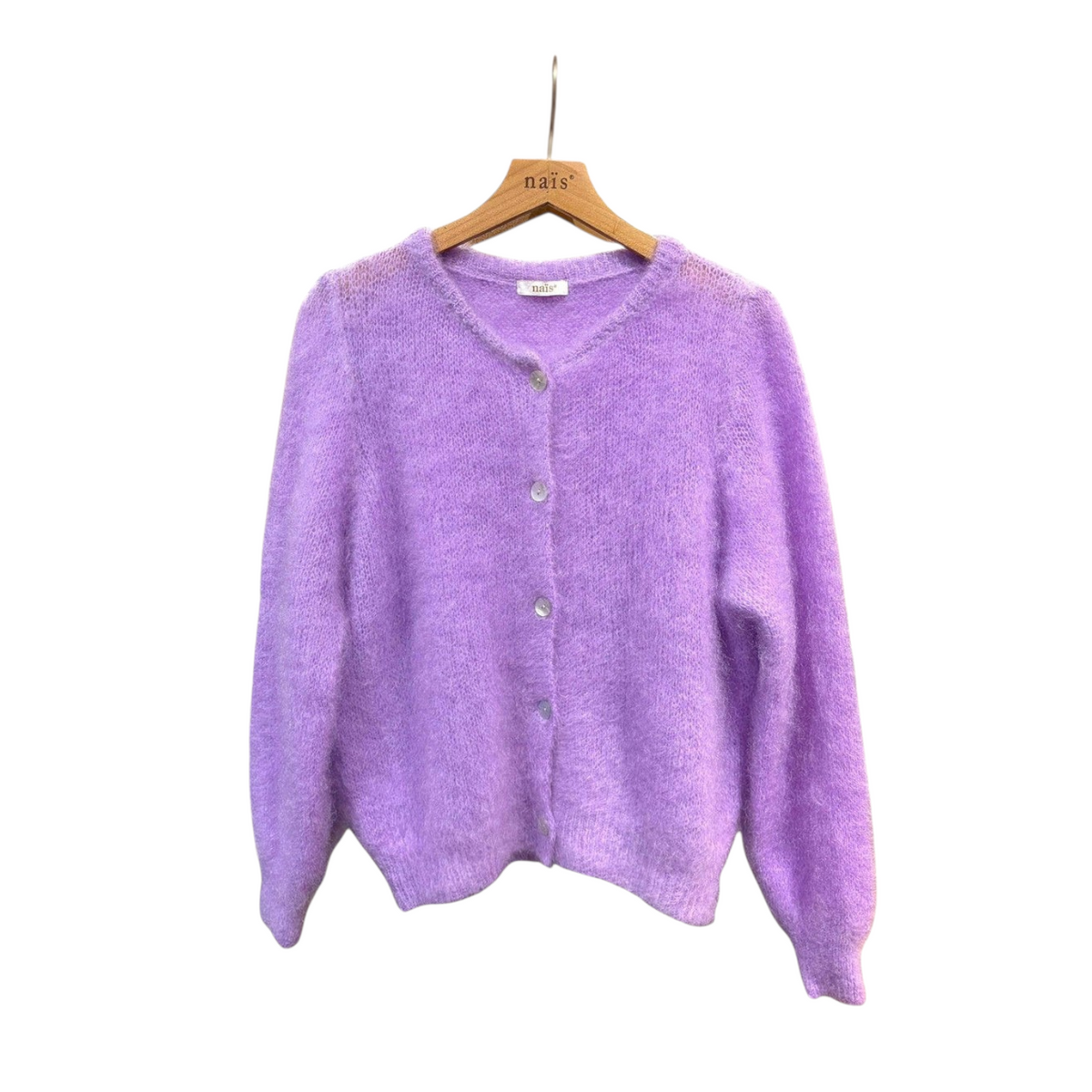 Rundhalsausschnitt-Cardigan mit Knöpfen aus 80 % Kid-Mohair