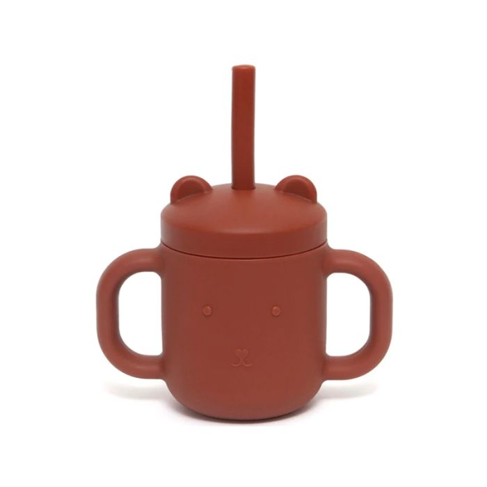 Petit Monkey Silikontasse mit Strohhalm und Griffen div. Farben