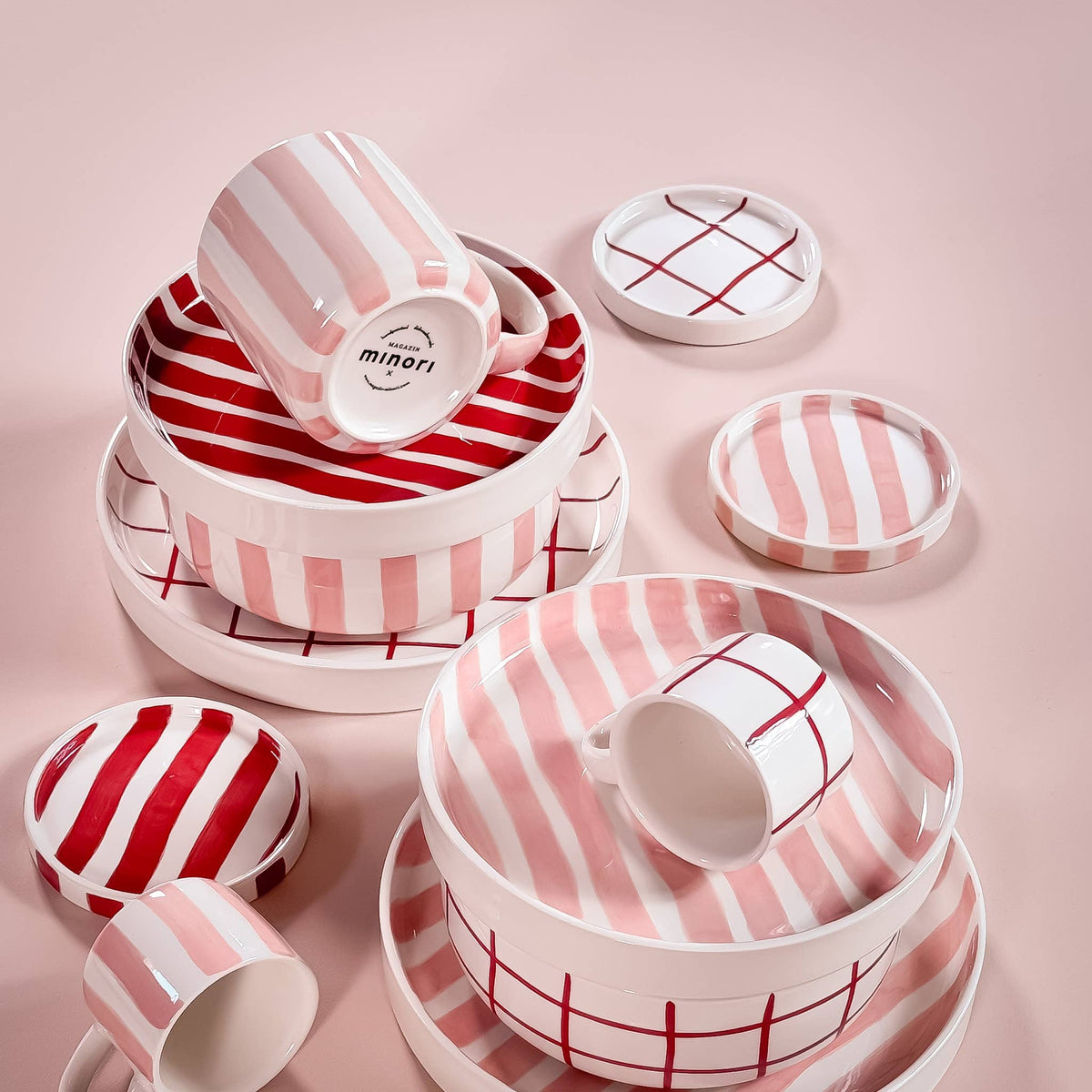 Magazin Minori Espresso Set Stripes - incanto rose (2er Set - 4 Teile)