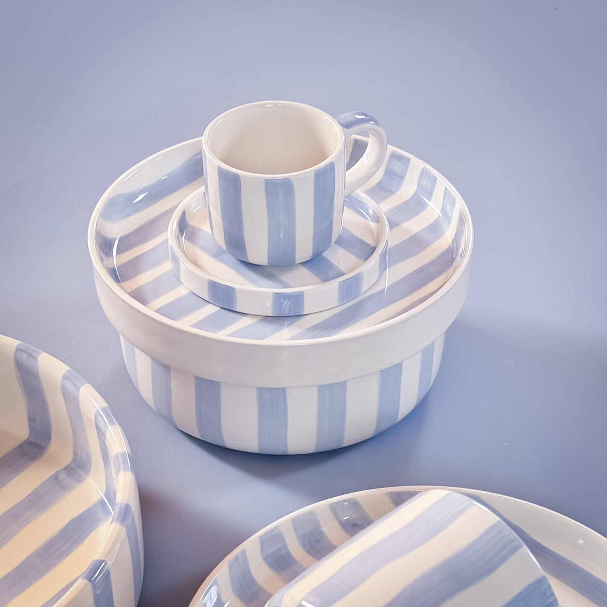 Magazin Minori Espresso Set Stripes - morning  azzurro (2er Set - 4 Teile)