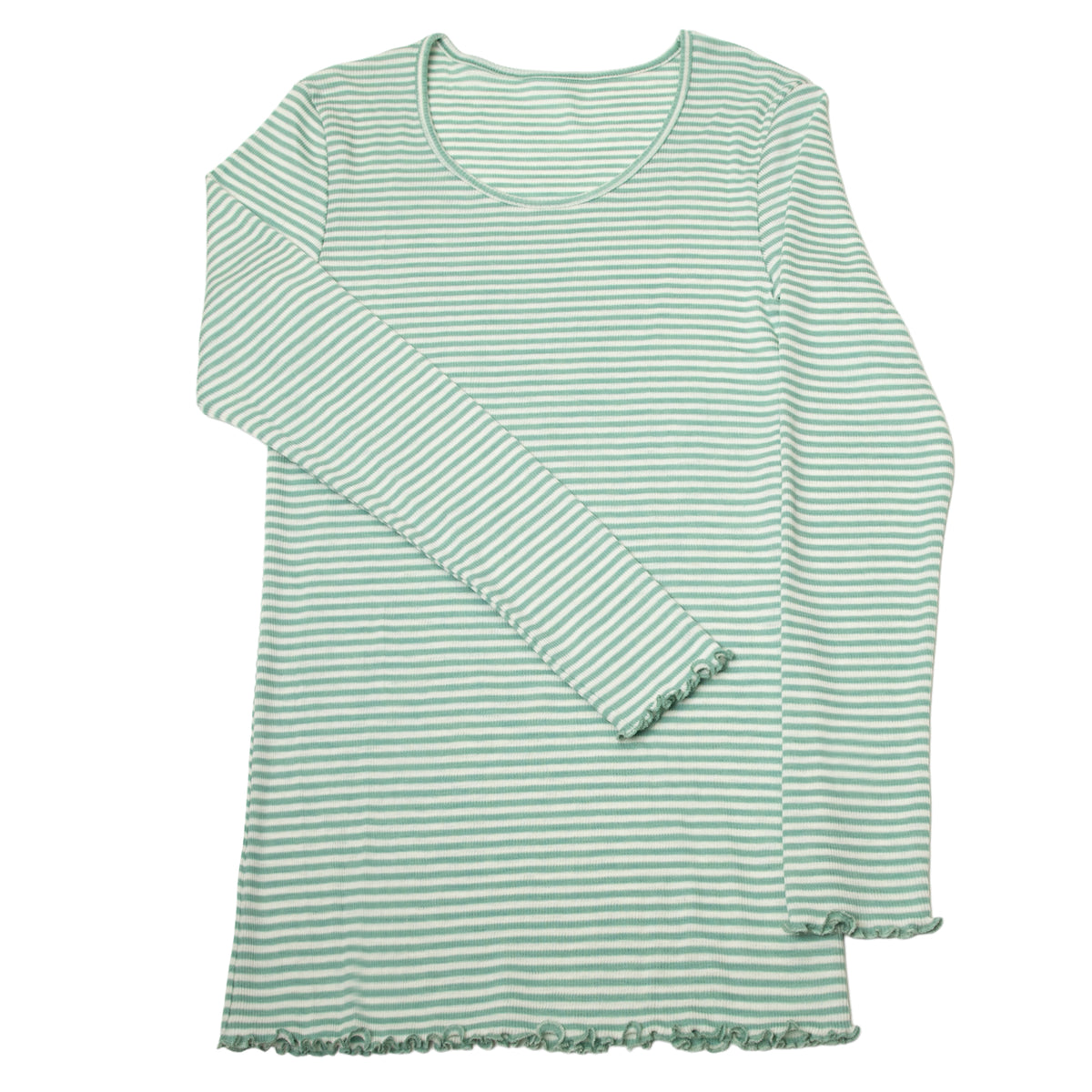 Longsleeve Frauen Wolle Seide Joha 'mint gestreift'
