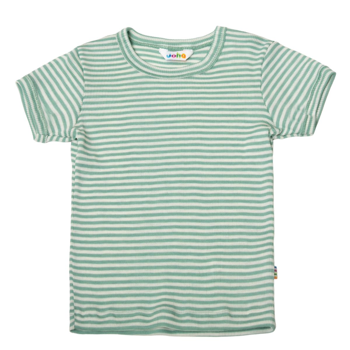 T-Shirt Joha Wolle Seide 'mint gestreift'