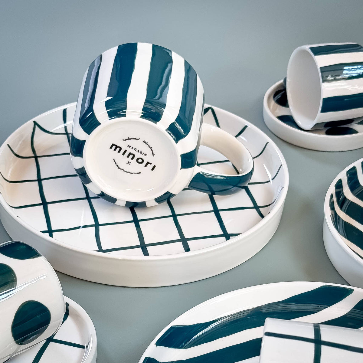 Magazin Minori Espresso Set  Stripes - gentle green (2er Set - 4 Teile)