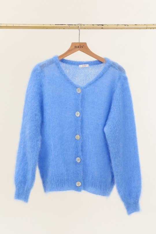 Rundhalsausschnitt-Cardigan mit Knöpfen aus 80 % Kid-Mohair