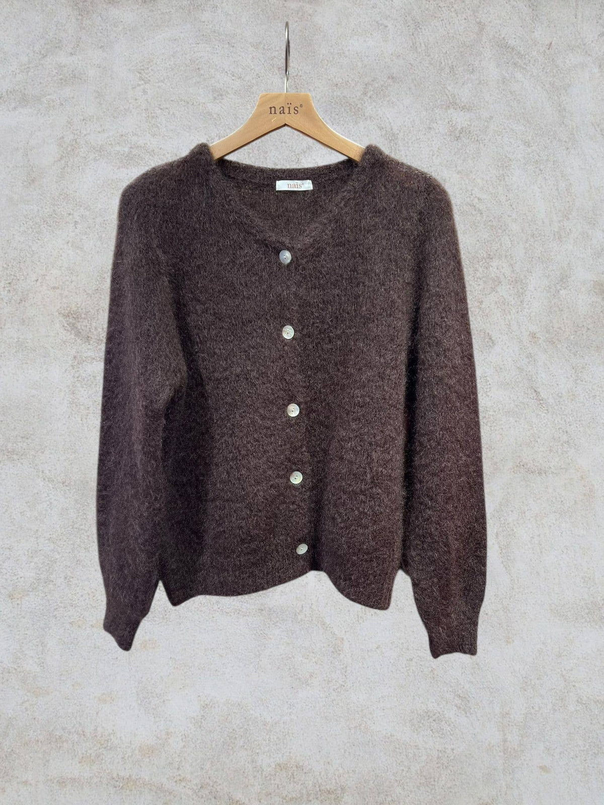 Rundhalsausschnitt-Cardigan mit Knöpfen aus 80 % Kid-Mohair