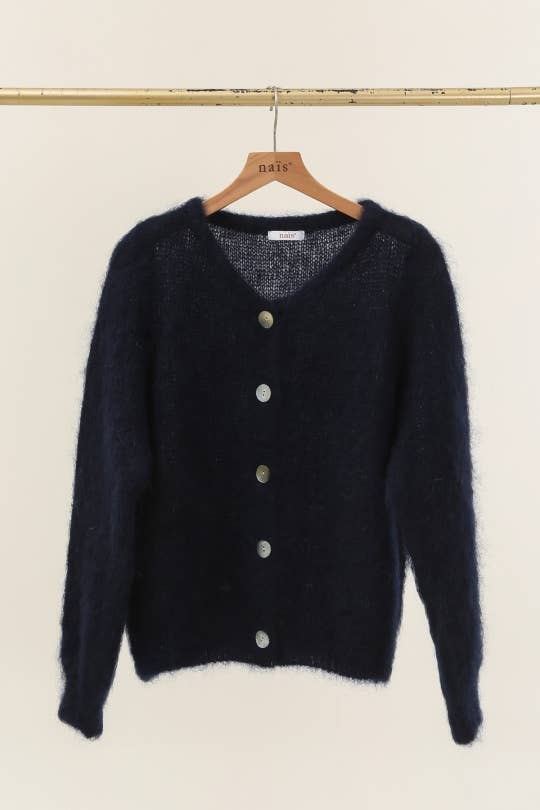 Rundhalsausschnitt-Cardigan mit Knöpfen aus 80 % Kid-Mohair