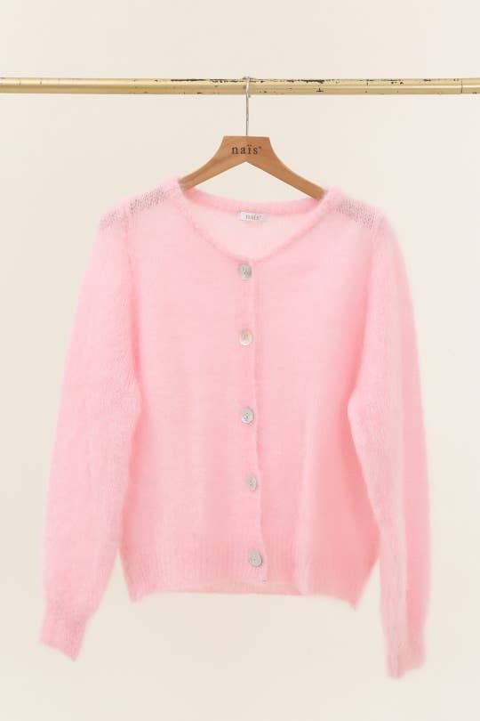 Rundhalsausschnitt-Cardigan mit Knöpfen aus 80 % Kid-Mohair