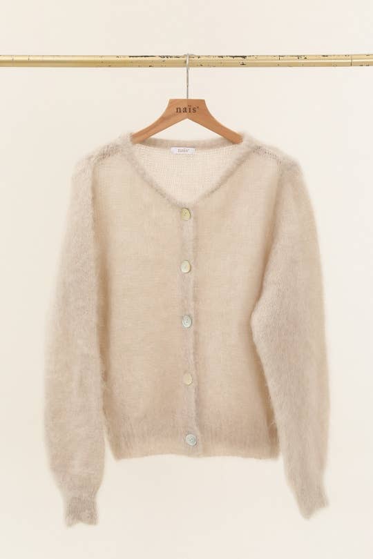 Rundhalsausschnitt-Cardigan mit Knöpfen aus 80 % Kid-Mohair